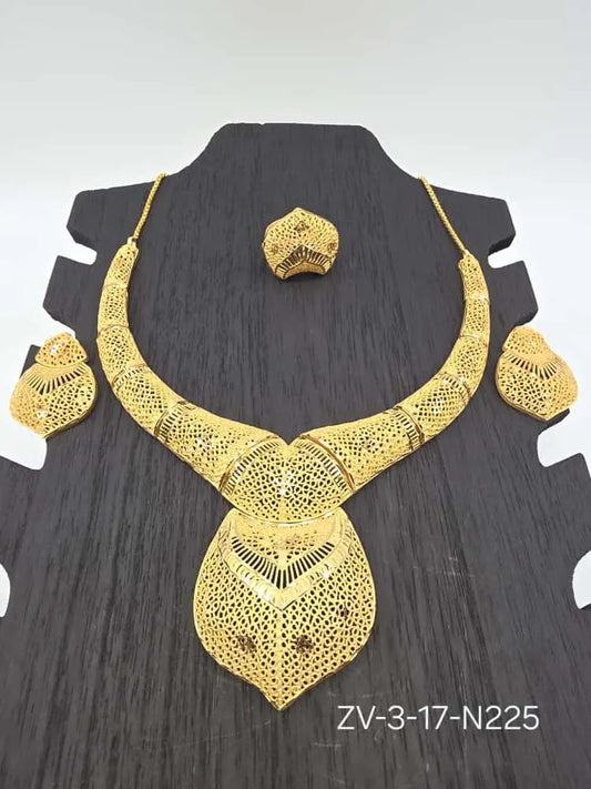 Zamvora Gold-Plated Floral Set: Necklace, Earrings & Ring