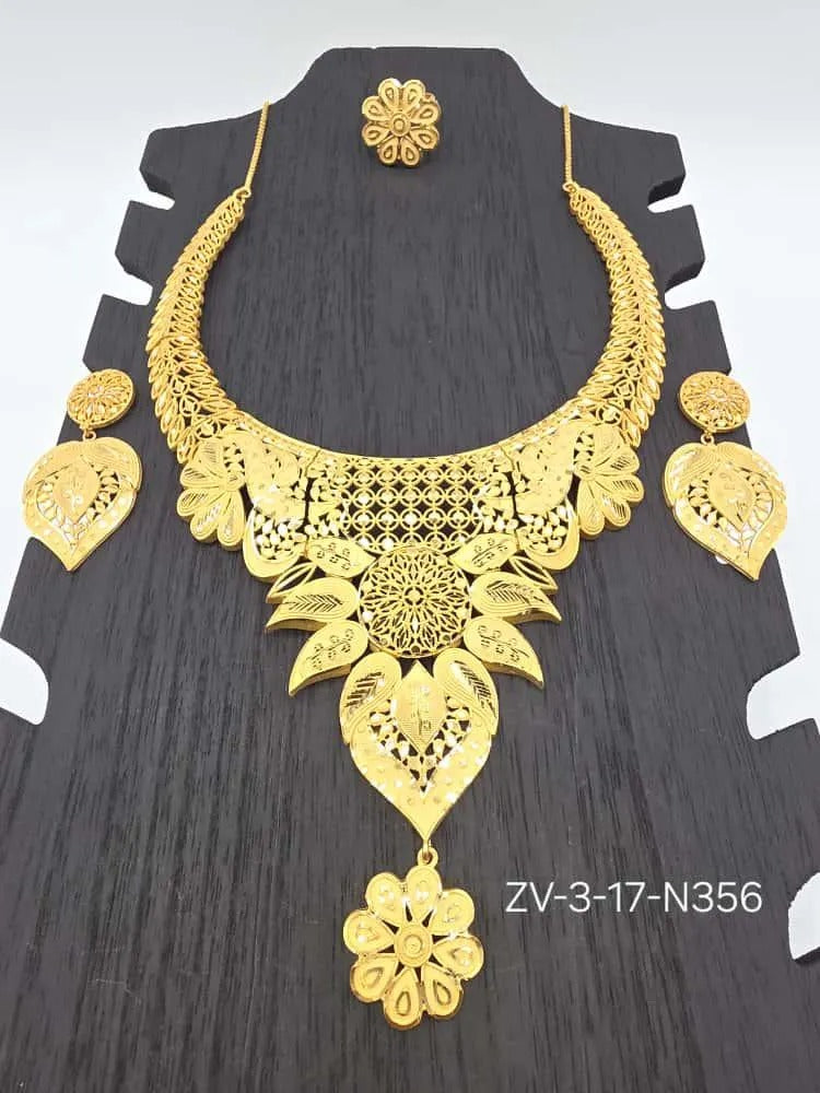 Gold-Plated Necklace, Earrings & Rings Set