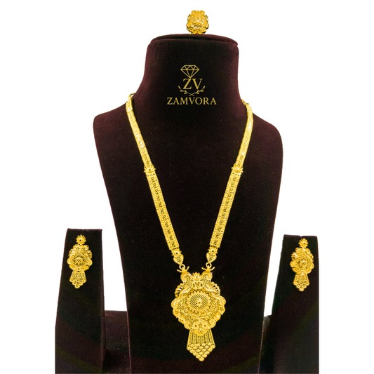 3-Piece Gold-Plated Bridal Necklace, Earrings & Ring Set