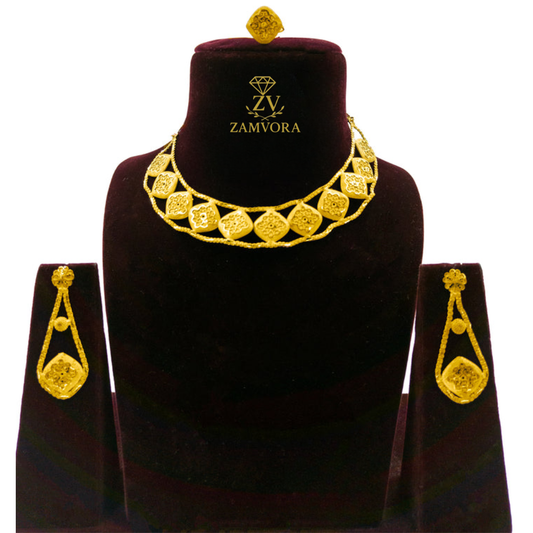 Zamvora Gold-Plated Necklace, Earrings & Ring Set