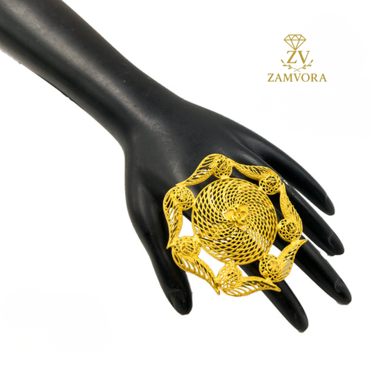 Zamvora Gold plated floral finger ring