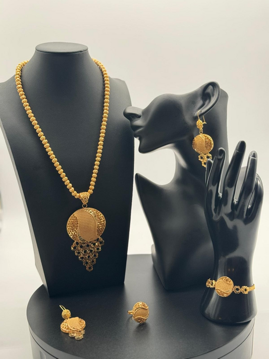 Gold Flora Necklace, Earrings, Ring & Bangle Set