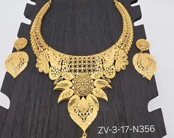 Gold-Plated Necklace, Earrings & Rings Set