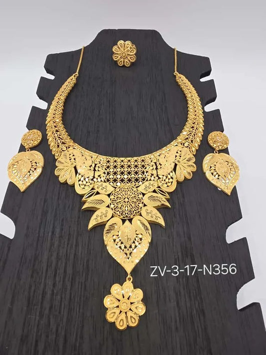 Gold-Plated Necklace, Earrings & Rings Set