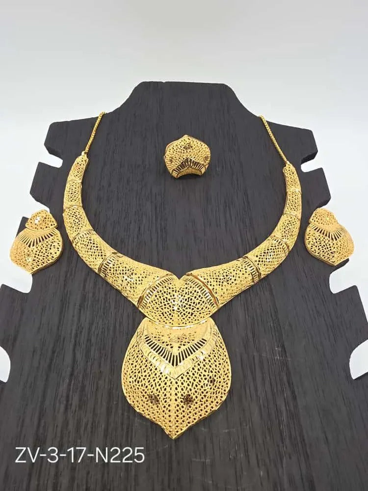 Zamvora Gold-Plated Floral Set: Necklace, Earrings & Ring